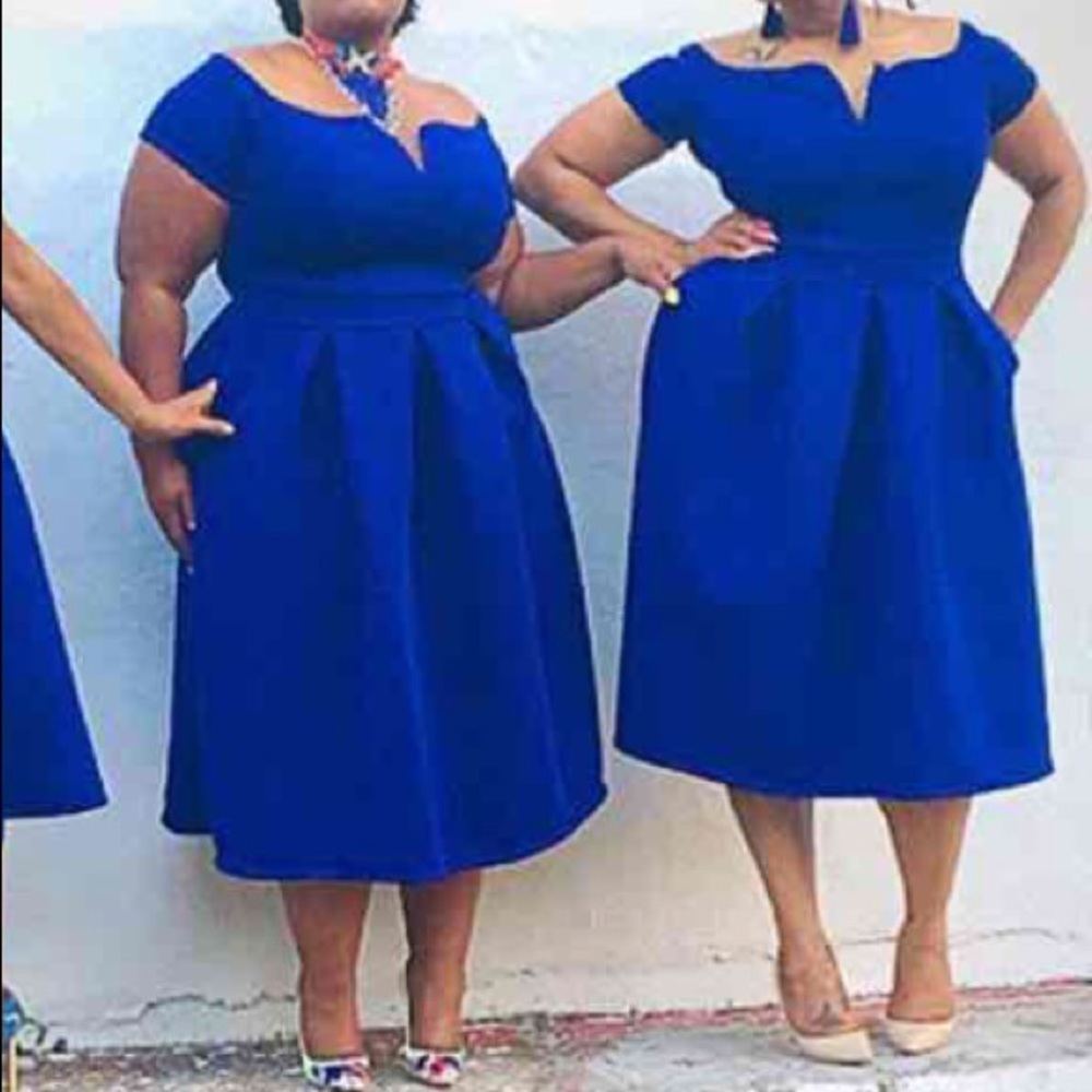 Blue fit & flare cocktail dress
